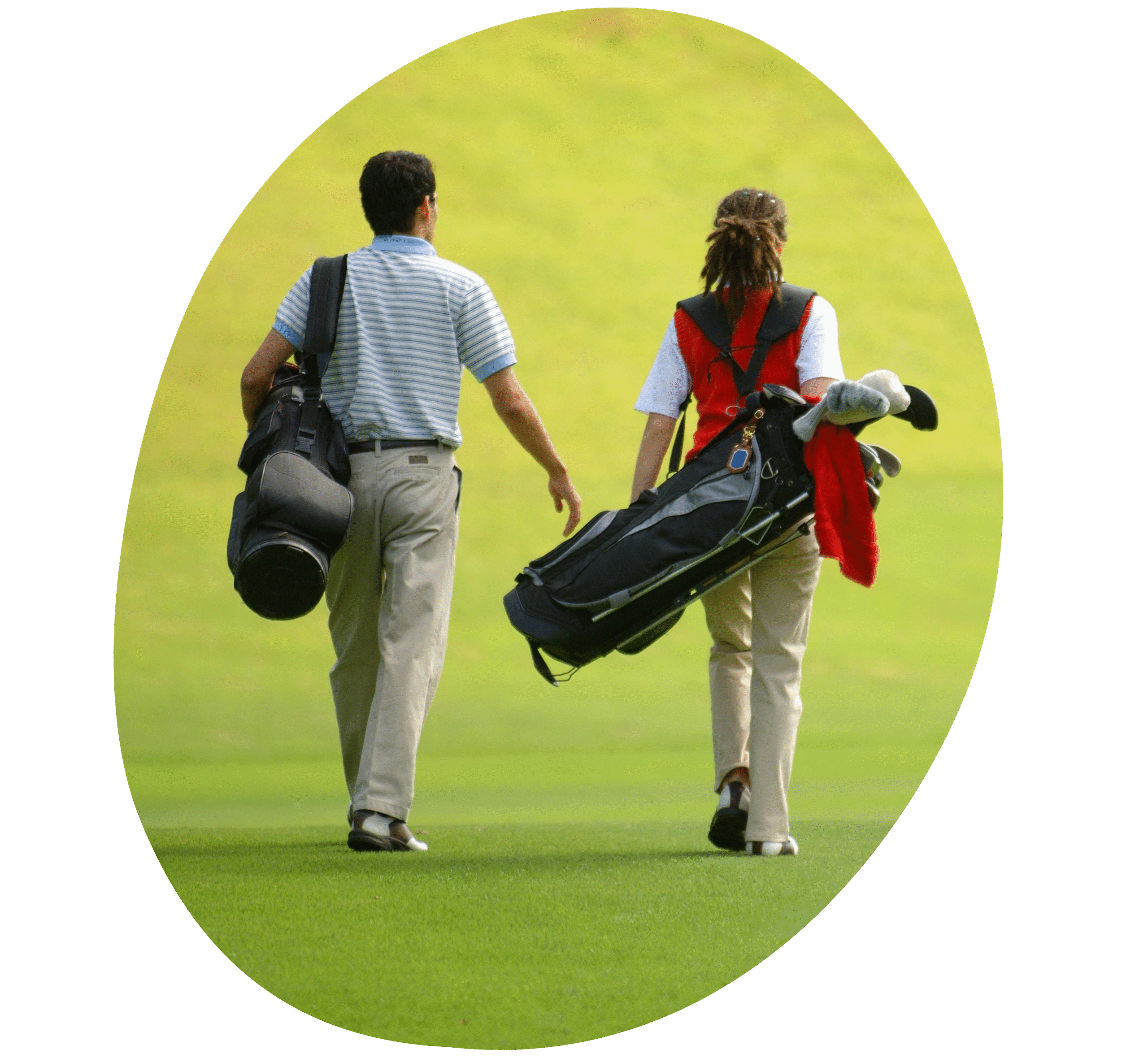 Pareja de golf Imagen ovalada de pareja jugando al golg.