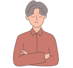 Ilustración de un hombre contento, con el pelo algo gris y camisa marrón.